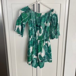 Off shoulder leaf print romper Shein small